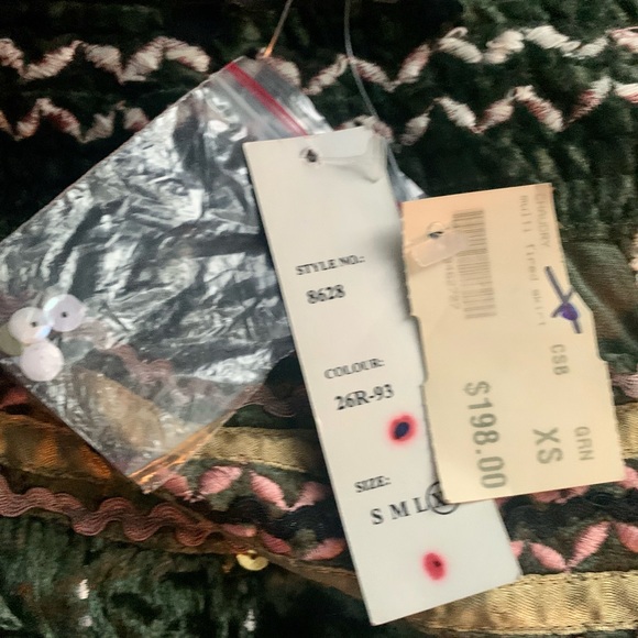 Chaudry KC Y2K Green Velvet Embellished Boho Maxi Skirt NWT Size XS - Picture 9 of 13